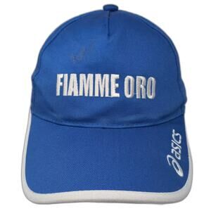 Asics Baseball Cap Blue White OS Fiamme Oro Embroidered Adjustable Cotton Hat